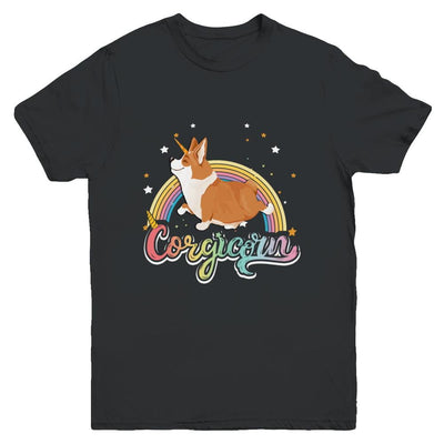 Corgicorn Corgi Unicorn Kids Space Galaxy Rainbow Youth-Youth Shirt-Youth T-Shirt-Black