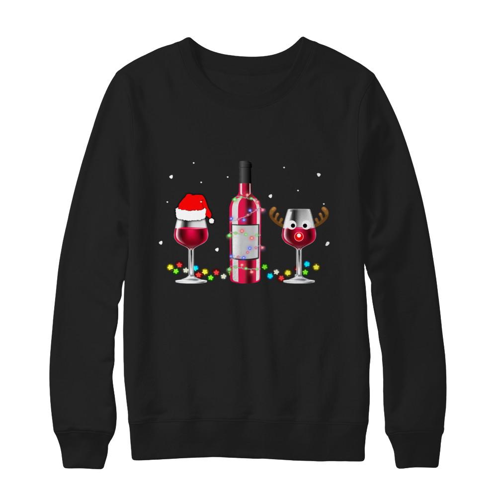 Xmas Merry Christmas Wine Winey Gift-T-Shirt & Sweatshirt-Crewneck Sweatshirt-Black