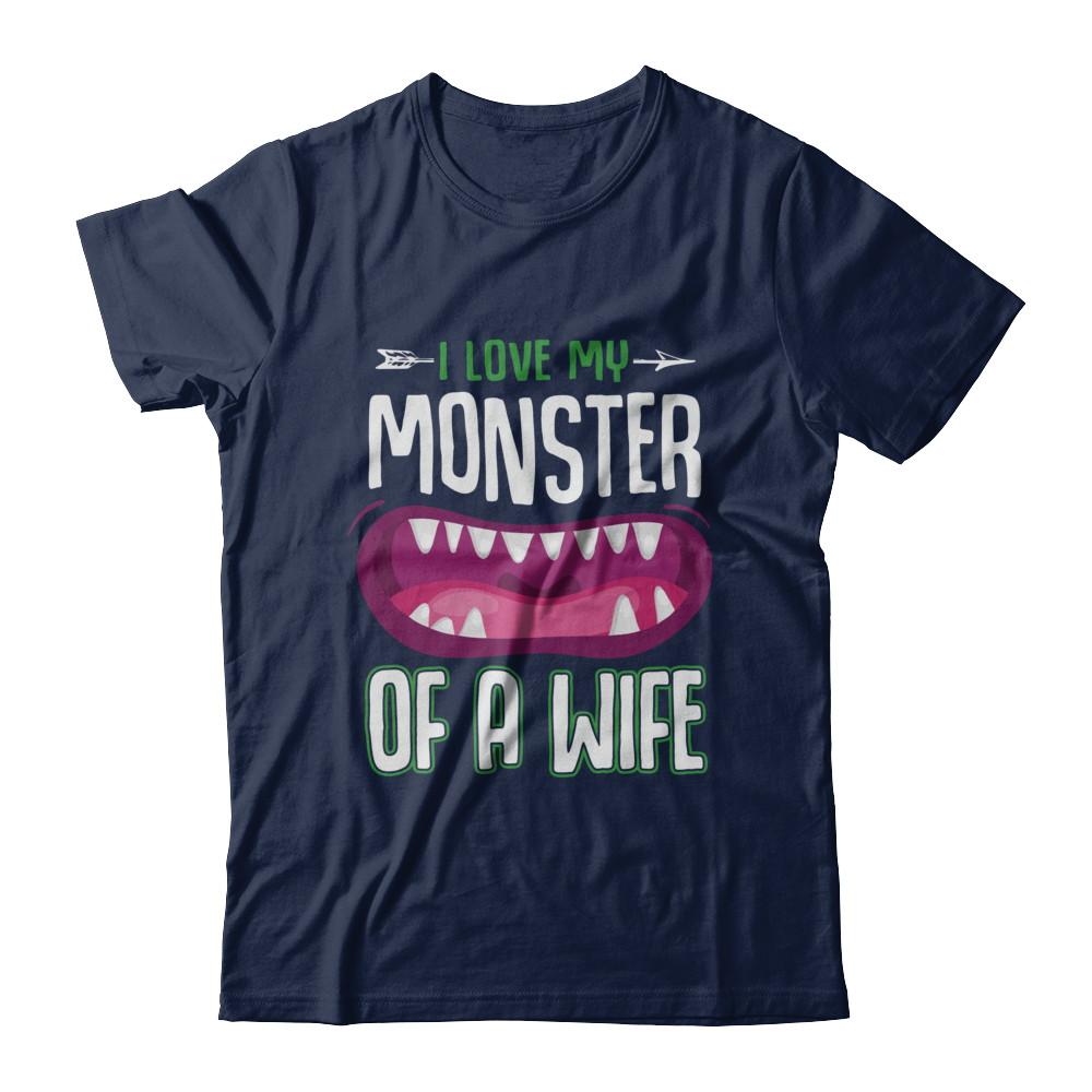 Monster Of A Wife Funny Couples Halloween-T-Shirt & Hoodie-Classic T-Shirt-Navy
