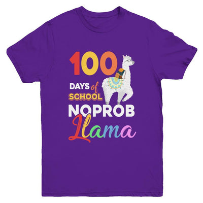 100 Days Of School Shirt Cute No Probllama Llama Youth-Youth Shirt-Youth T-Shirt-Purple