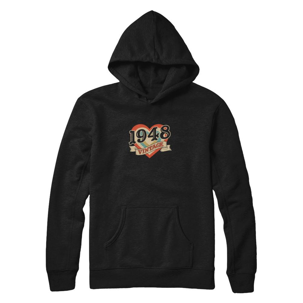 Vintage Retro Classic Heart Made In 1948-T-Shirt & Tank Top-Pullover Hoodie-Black