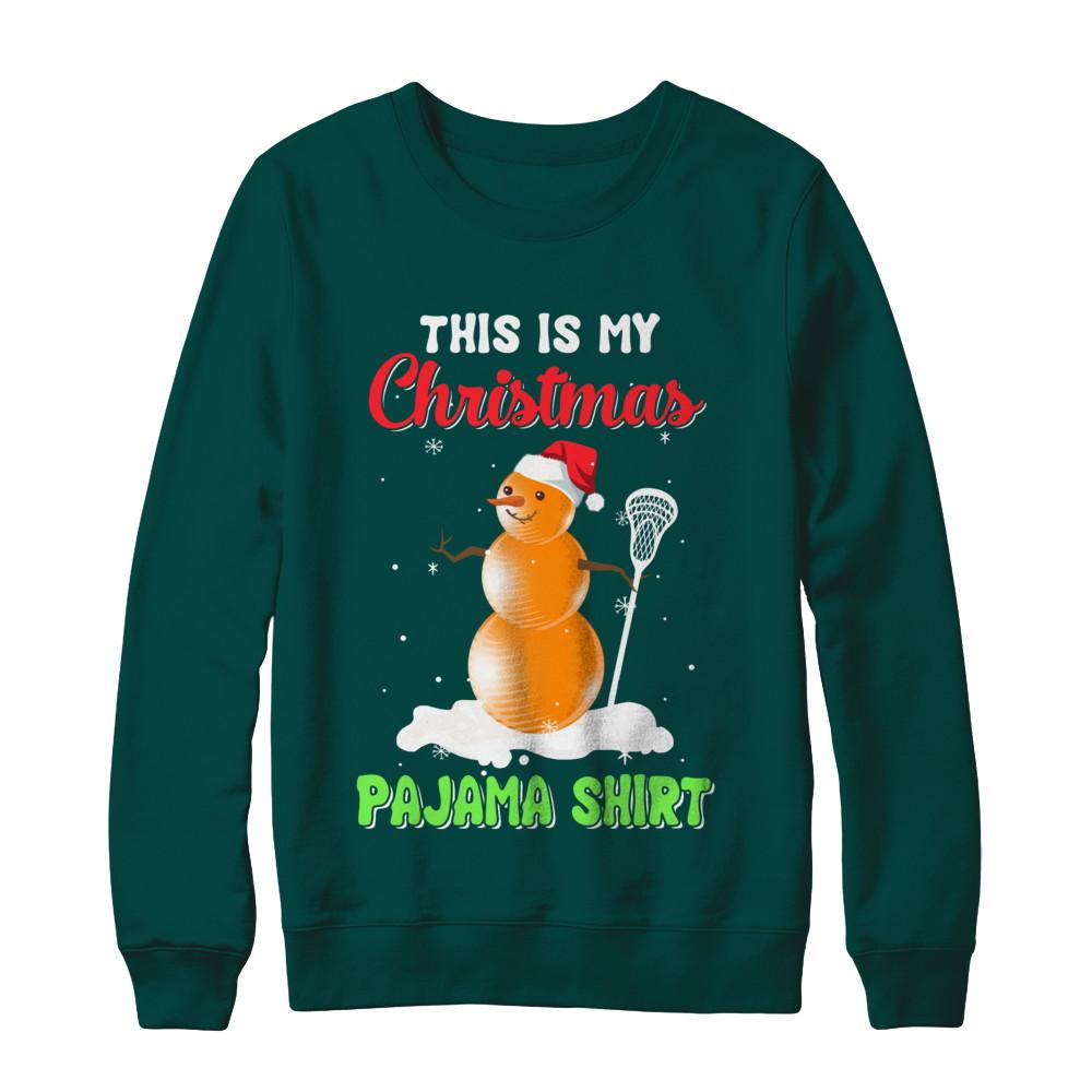 This Is My Christmas Pajama Xmas Snowman Lacrosse-T-Shirt & Sweatshirt-Crewneck Sweatshirt-Deep Forest