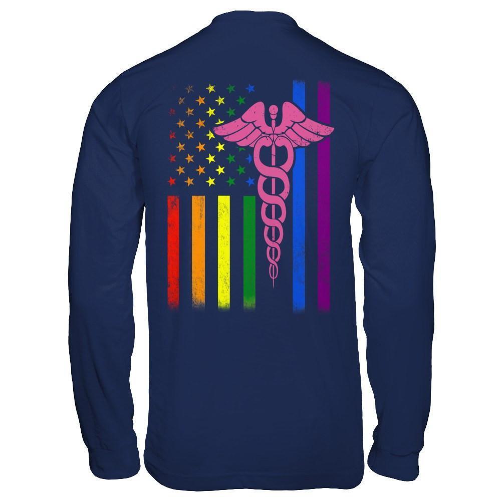 Nurse Rainbow Lgbt Flag Pride Lesbian Gay Super Stronger-T-Shirt & Hoodie-Long Sleeve T-Shirt-Navy