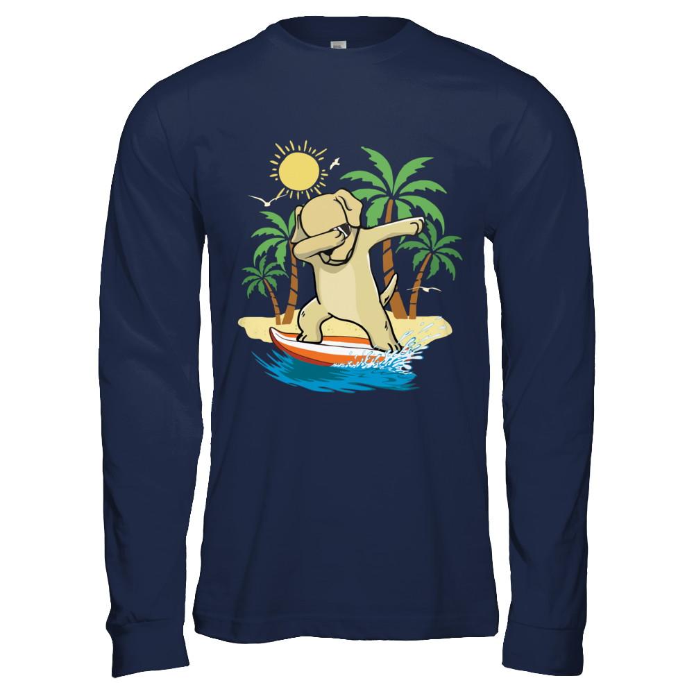 Summer Vacation Dabbing Labrador Surfing Surfboard Gift-T-Shirt & Hoodie-Long Sleeve T-Shirt-Navy