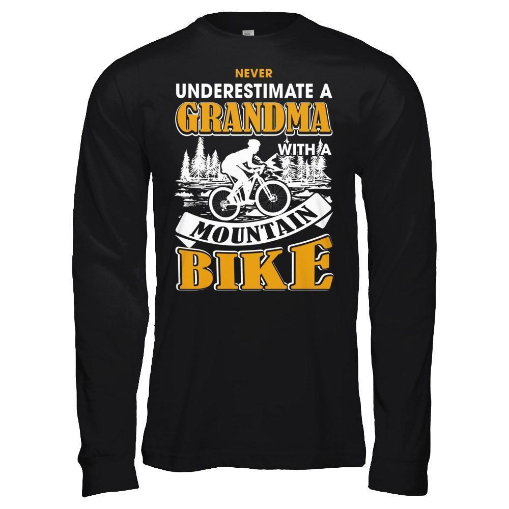 Never Underestimate A Grandma With A Mountain Bike-T-Shirt & Hoodie-Long Sleeve T-Shirt-Black