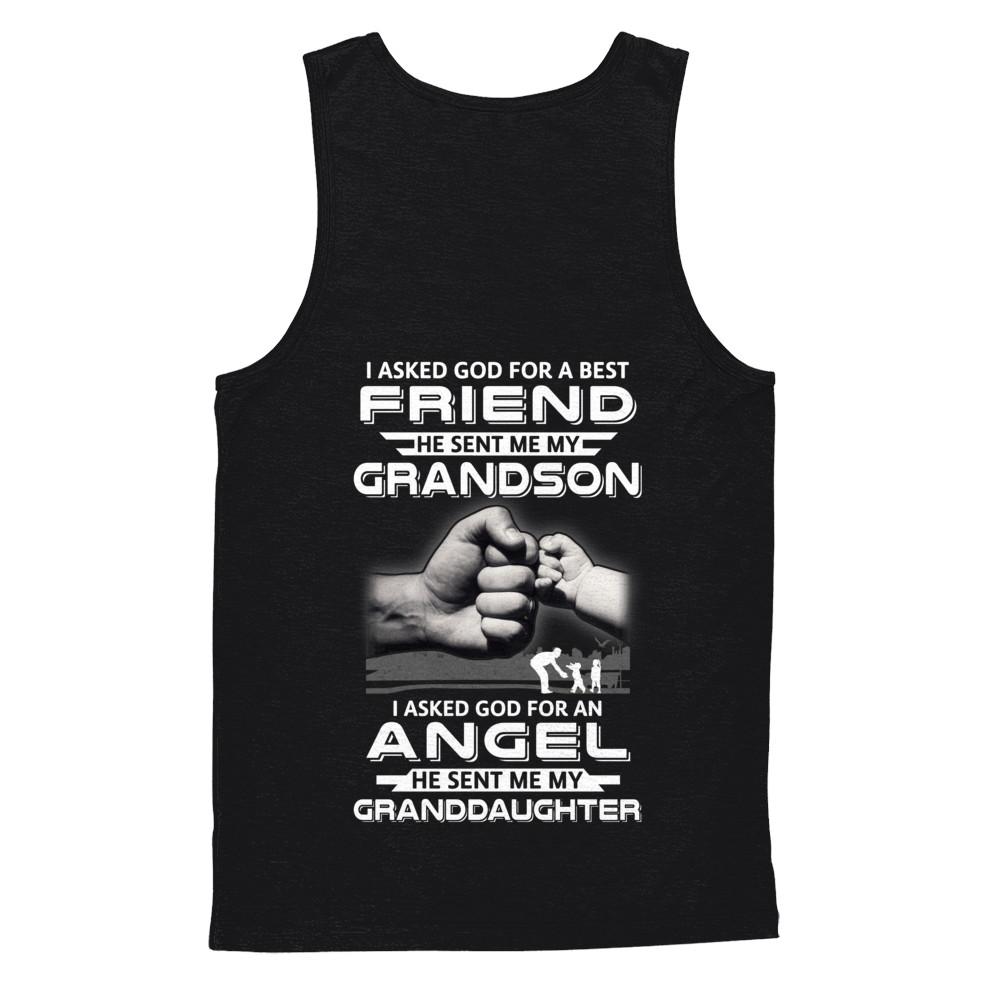 A Best Friend He Sent Me My Grandson & Angel Granddaughter-T-Shirt & Hoodie-Unisex Tank-Black