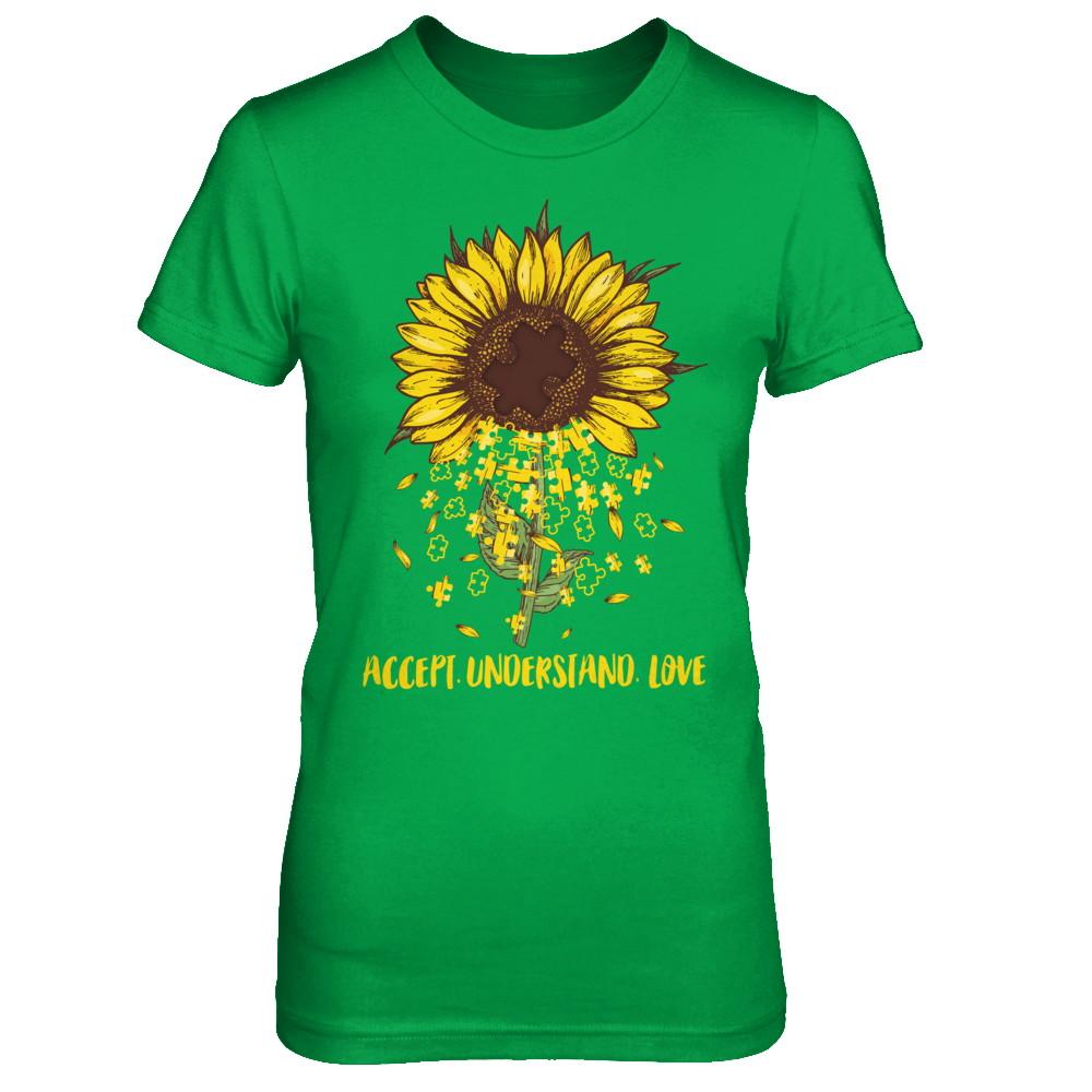Sunflower Accept Understand Love Autism Awareness-T-Shirt & Hoodie-Women's T-Shirt-Irish Green