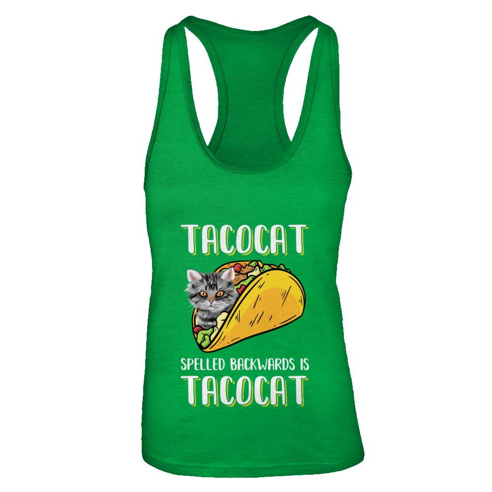 Tacocat Spelled Backwards Is Tacocat Tacos Cat-T-Shirt & Tank Top-Women's Ideal Racerback Tank-Kelly Green