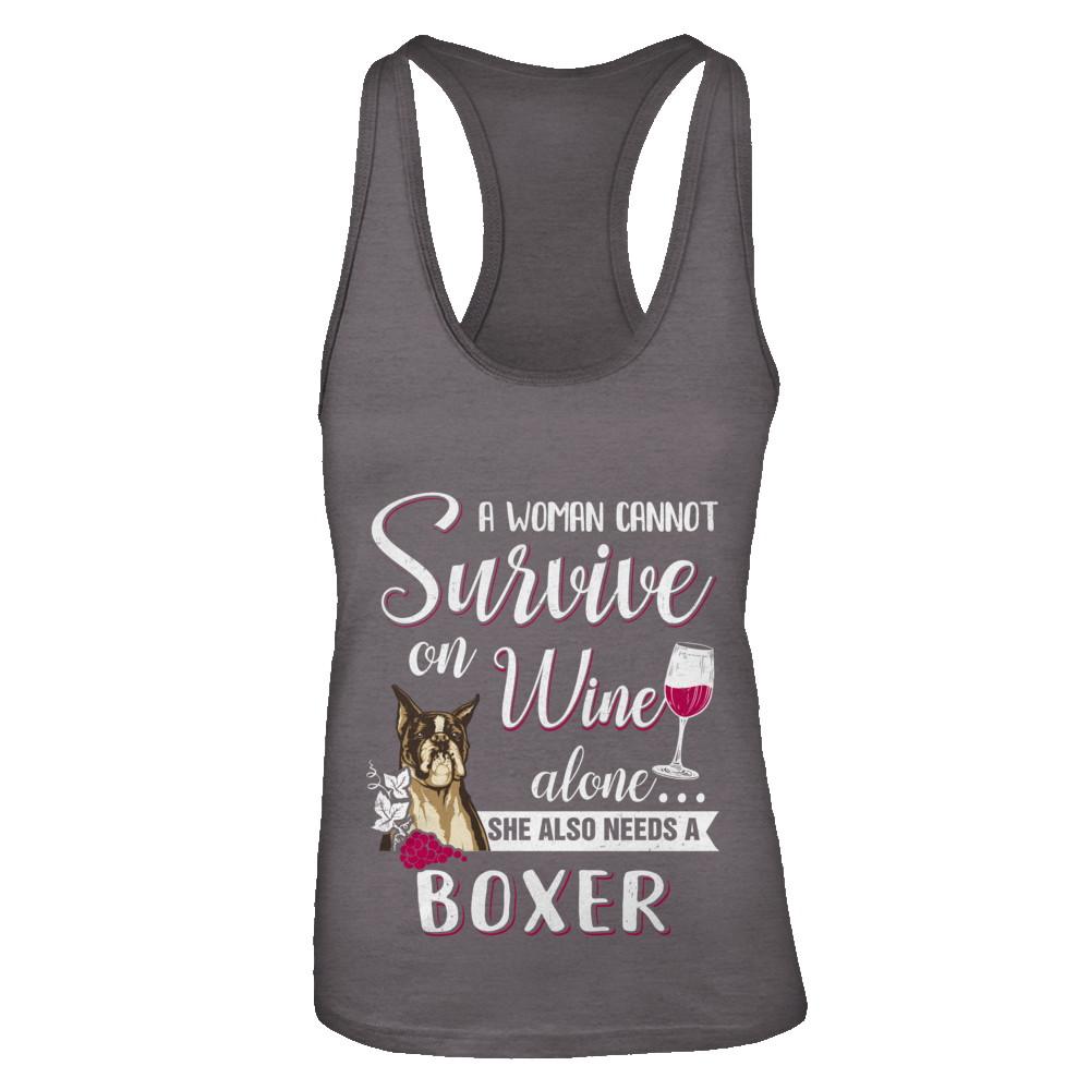 A Woman Can't Survive On Wine Alone Boxer Dog-T-Shirt & Tank Top-Women's Ideal Racerback Tank-Dark Grey