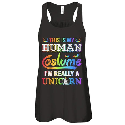 Halloween This Is My Human Costume I'm Really A Unicorn-T-Shirt & Tank Top-Women's Flowy Racerback Tank-Black