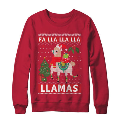 Fa Lla Lla Llama Christmas Singing Cute Ugly Sweater-T-Shirt & Sweatshirt-Crewneck Sweatshirt-Red