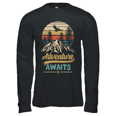 Vintage Adventure Awaits Camping Camper Outdoor Travel-T-Shirt & Hoodie-Long Sleeve T-Shirt-Black