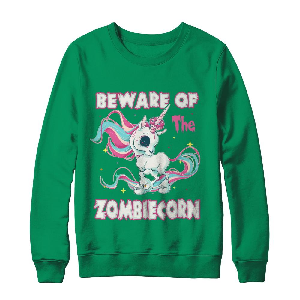 Beware Of The Zombiecorn Unicorn-T-Shirt & Sweatshirt-Crewneck Sweatshirt-Irish Green