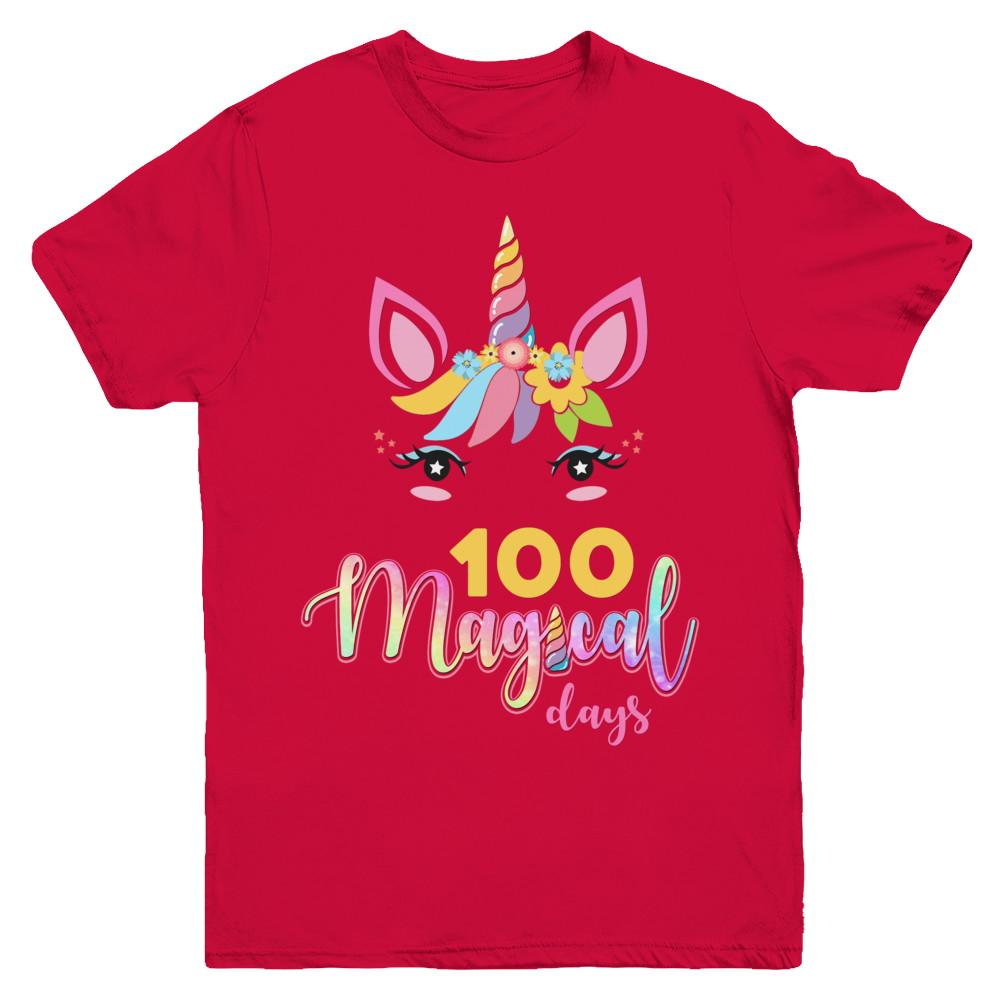 100 Magical Days Of School Unicorn Girl Gifts Youth-Youth Shirt-Youth T-Shirt-Red