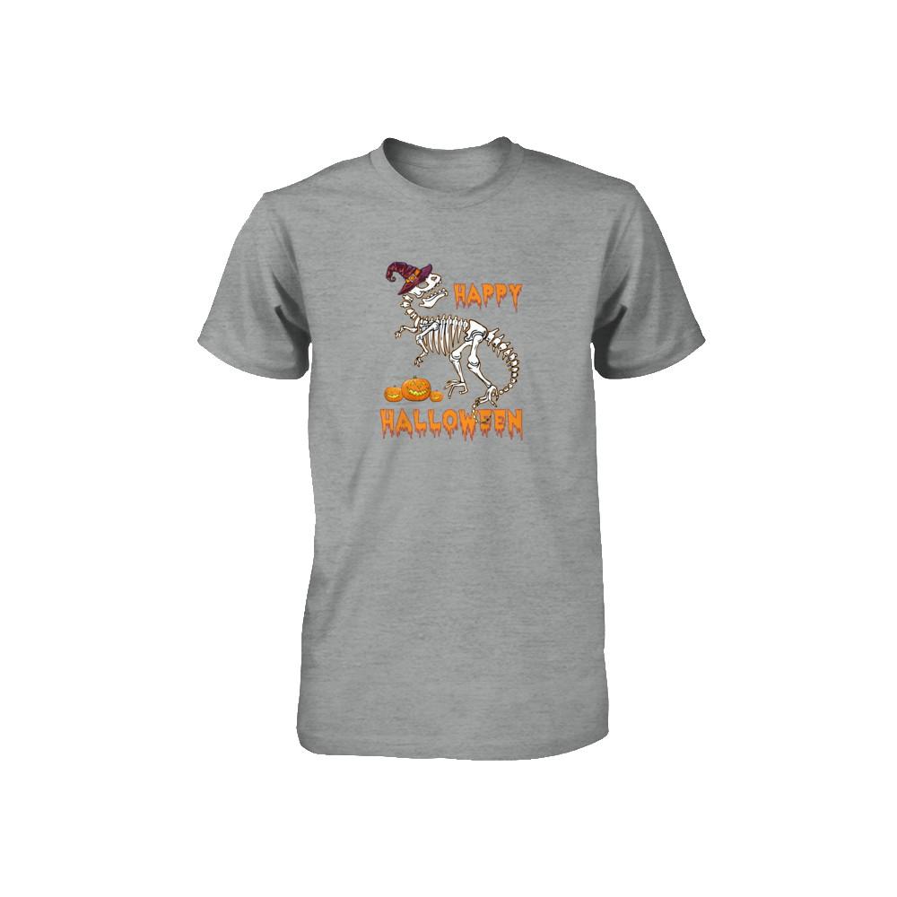 Funny Happy Halloween T-Rex Skeleton Dinosaur Youth-Youth Shirt-Toddler T-Shirt-Heather
