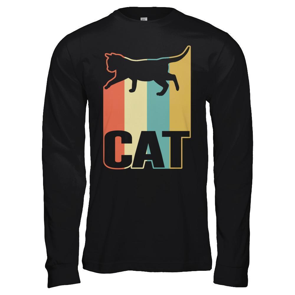 Classic Vintage Retro Style Cat-T-Shirt & Hoodie-Long Sleeve T-Shirt-Black