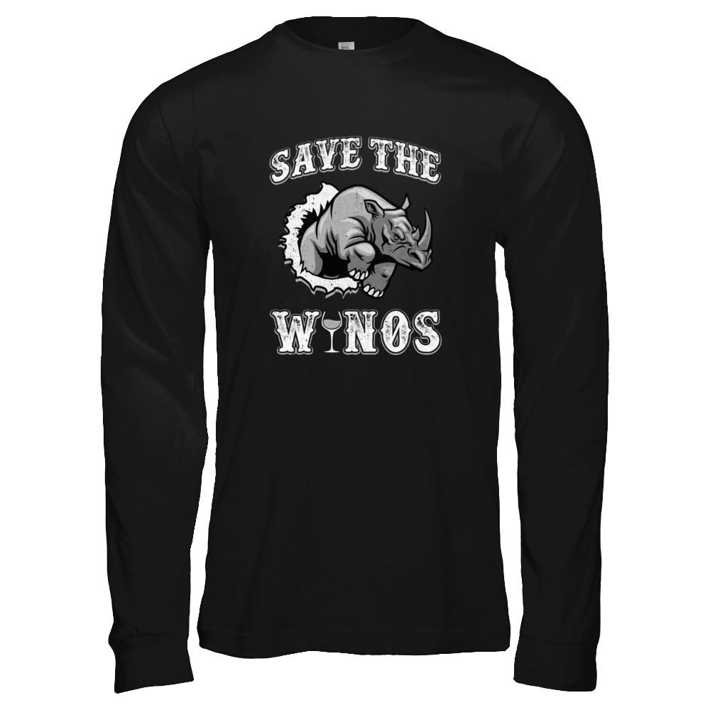 Save The Winos Wine Rhino-T-Shirt & Tank Top-Long Sleeve T-Shirt-Black