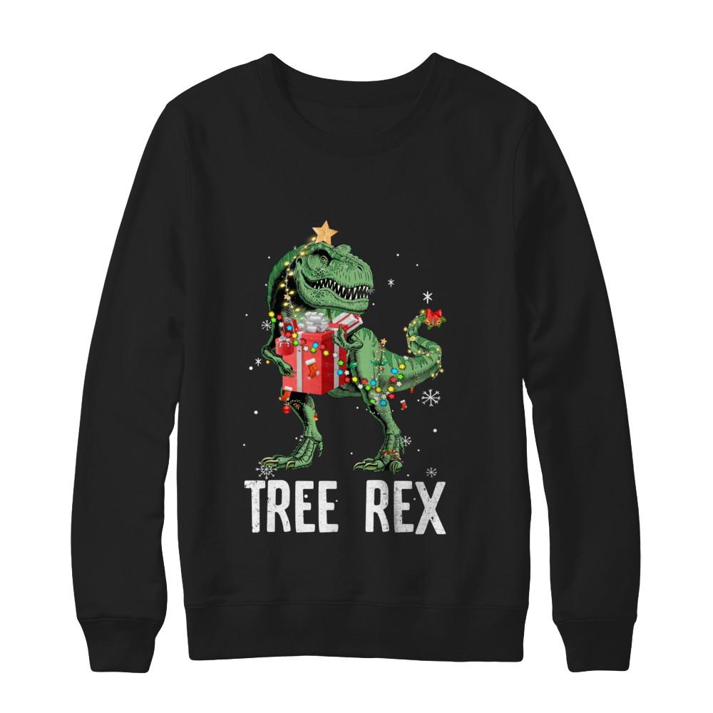 Christmas Tree For Kids Boys T Rex Dinosaur Xmas Gifts-T-Shirt & Sweatshirt-Crewneck Sweatshirt-Black