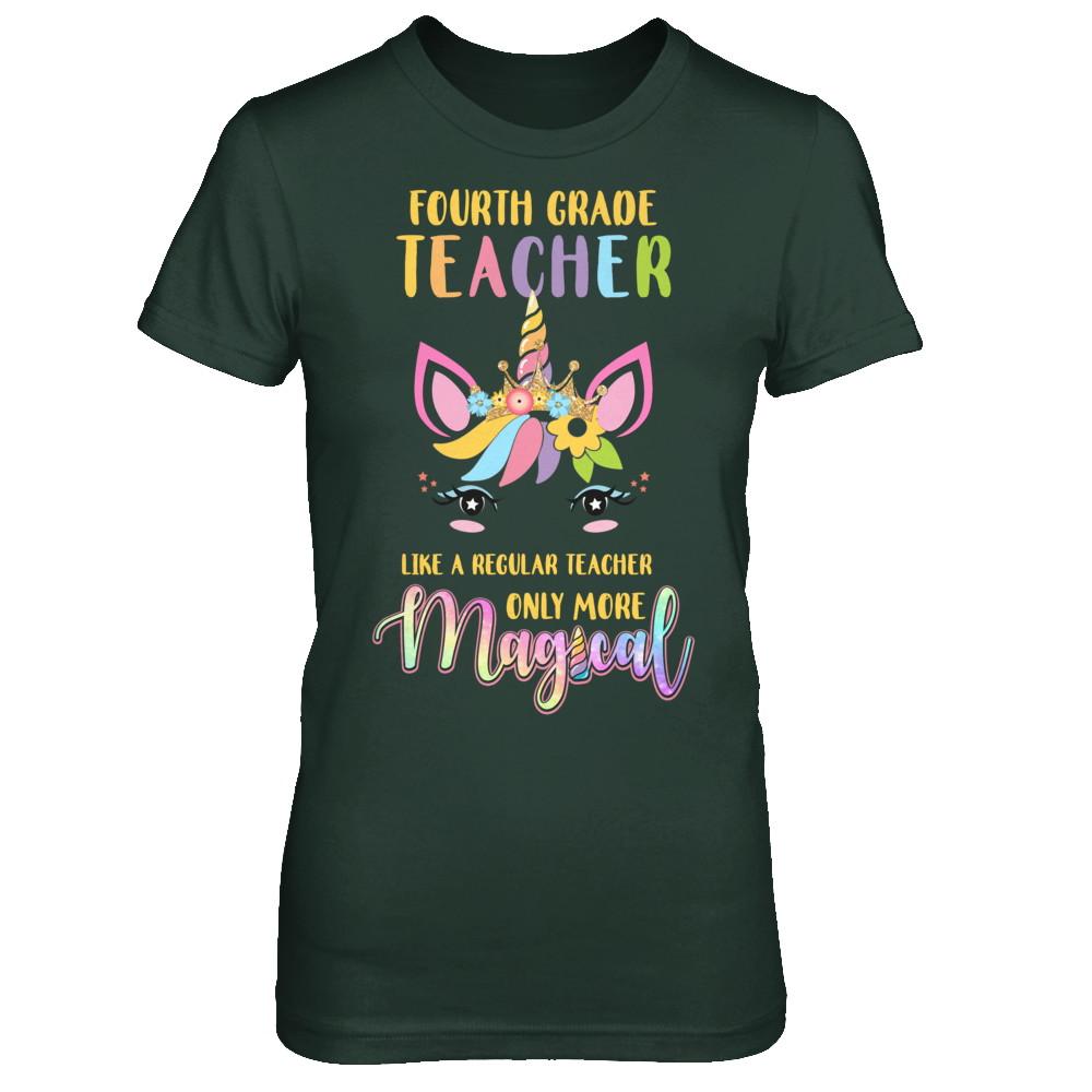 4th Fourth Grade Teacher Cute Magical Unicorn Gift-T-Shirt & Hoodie-Women's T-Shirt-Forest Green