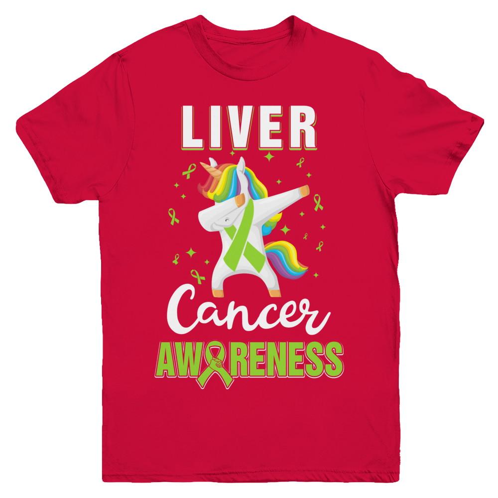 Inspirational Liver Cancer Awareness Unicorn Support Youth-Youth Shirt-Youth T-Shirt-Red