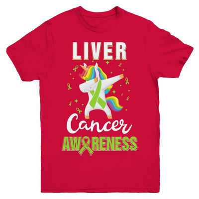 Inspirational Liver Cancer Awareness Unicorn Support Youth-Youth Shirt-Youth T-Shirt-Red