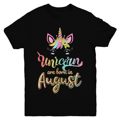 Cute Unicorns Are Born In August Birthday Gift Youth-Youth Shirt-Youth T-Shirt-Black