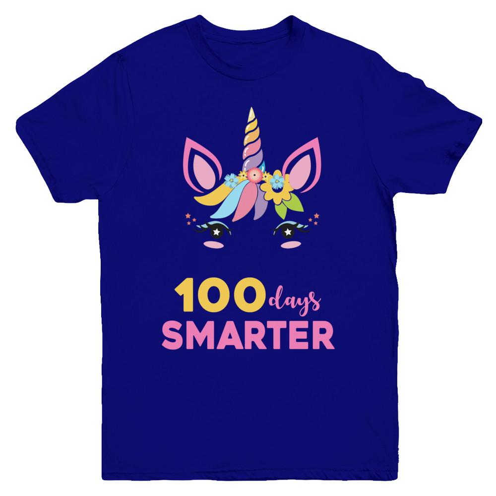 100 Days Smarter Of School Unicorn Girl Gifts Youth-Youth Shirt-Youth T-Shirt-Navy
