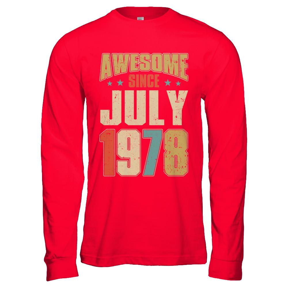 Vintage Retro Awesome Since July 1978 43th Birthday-T-Shirt & Hoodie-Long Sleeve T-Shirt-Red