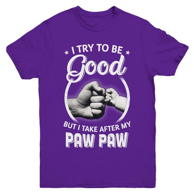 I Try To Be Good But I Take After My Paw Paw Toddler Kids Youth-Youth Shirt-Youth T-Shirt-Purple