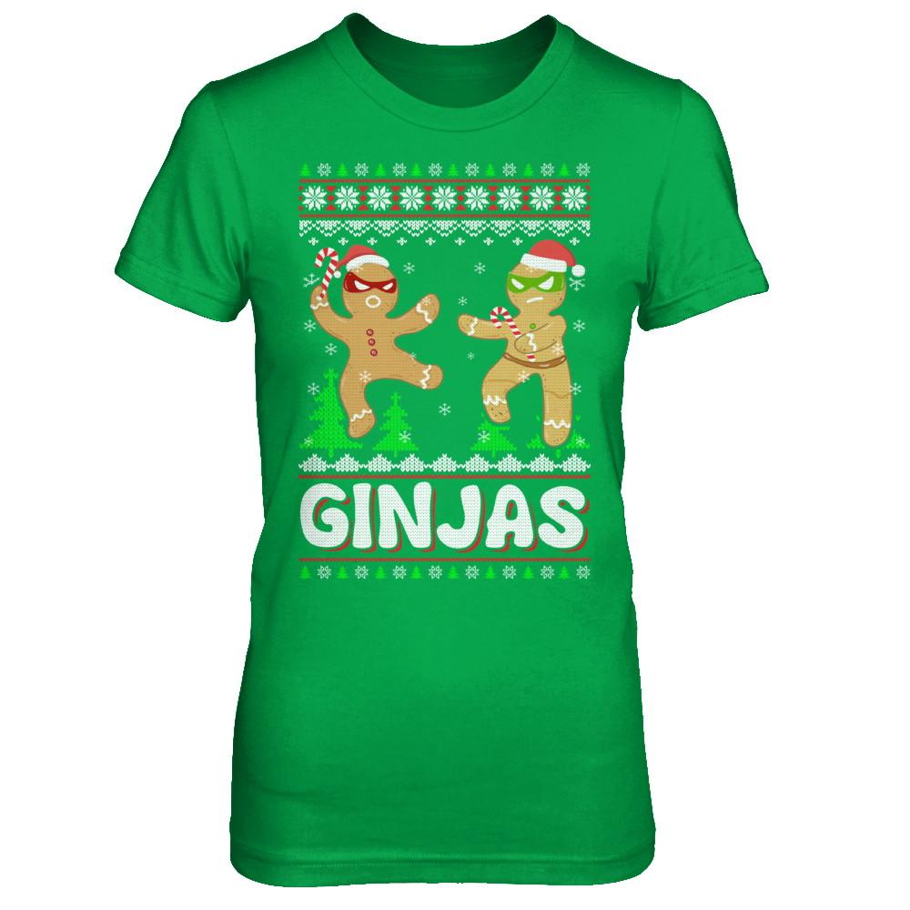 Ginjas Gingerbread Ninjas Funny Ugly Christmas Sweater-T-Shirt & Sweatshirt-Women's T-Shirt-Irish Green