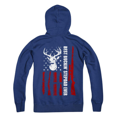 Best Buckin' Stepfather Ever Deer Hunting Stepdad Fathers Day-T-Shirt & Hoodie-Pullover Hoodie-Deep Royal