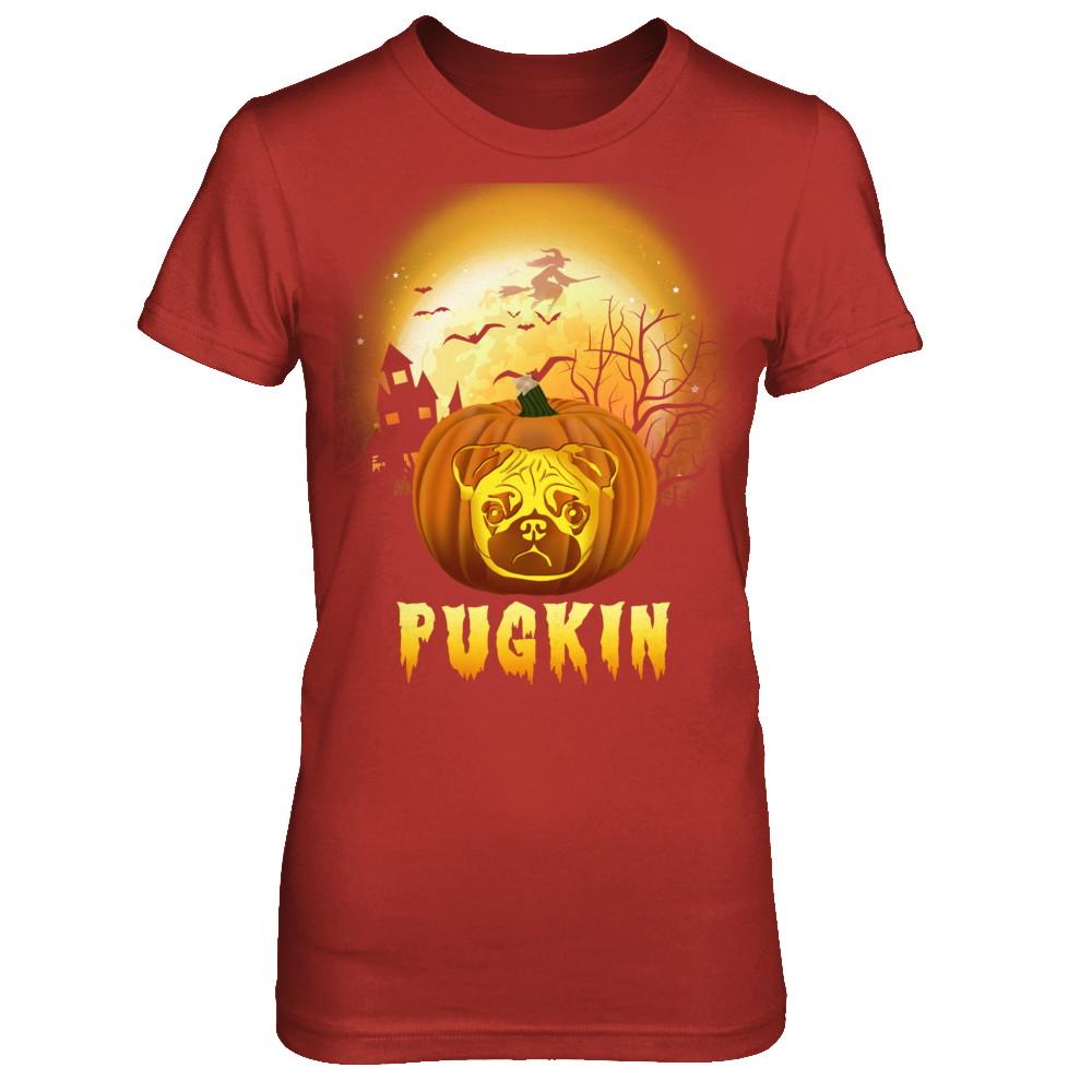 Halloween Pugkin Funny Pumpkin Pug-T-Shirt & Hoodie-Women's T-Shirt-Red