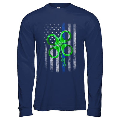 Thin Blue Line Police St Patrick's Day Clover-T-Shirt & Hoodie-Long Sleeve T-Shirt-Navy