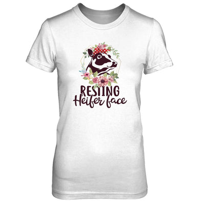 Funny Farmer Women Girl Cow Resting Heifer Face-T-Shirt & Tank Top-Women's T-Shirt-Heather Grey