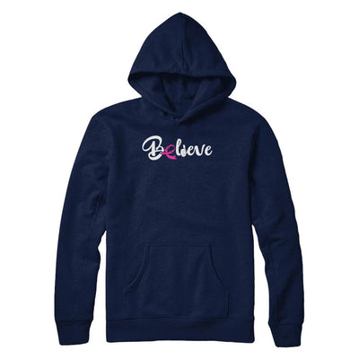 Believe Breast Cancer Awareness Fight-T-Shirt & Sweatshirt-Pullover Hoodie-Navy