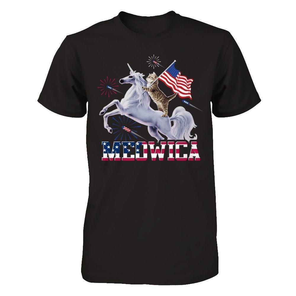 Meowica 4Th Of July Funny Cat On Unicorn Independence-T-Shirt & Hoodie-Premium T-Shirt-Black