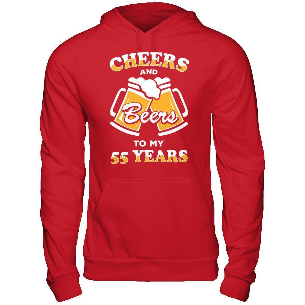 Cheers And Beers To My 55 Years-T-Shirt & Hoodie-Pullover Hoodie-Red