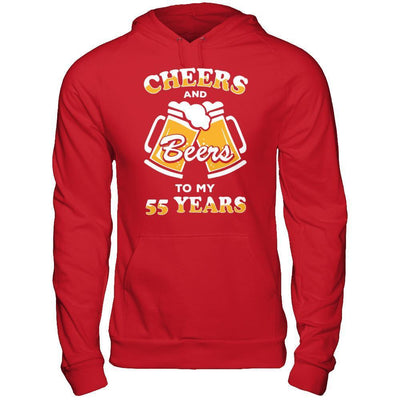 Cheers And Beers To My 55 Years-T-Shirt & Hoodie-Pullover Hoodie-Red