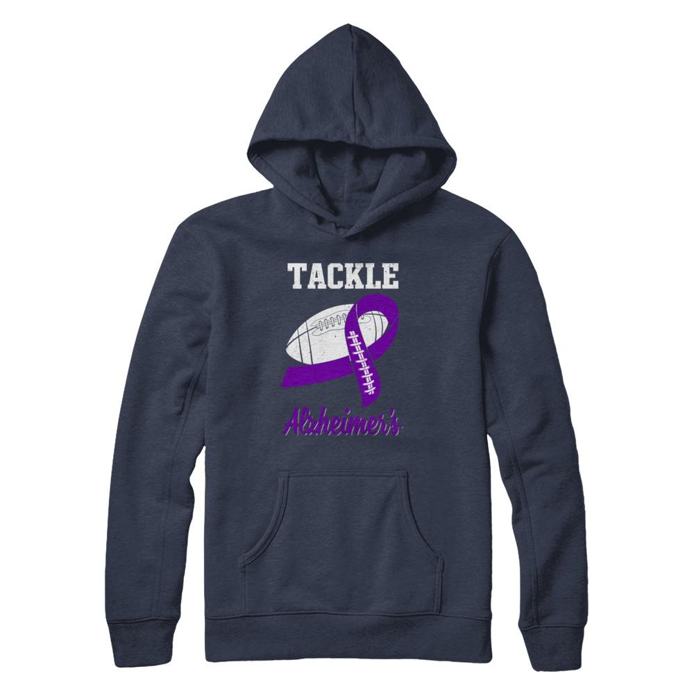 Football Survivor Tackle Purple Alzheimer's Awareness-T-Shirt & Hoodie-Pullover Hoodie-Navy