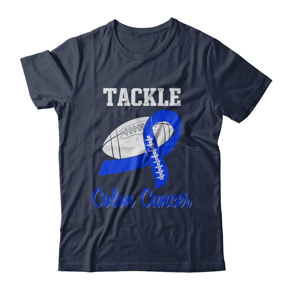 Football Survivor Tackle Blue Colon Cancer Awareness-T-Shirt & Hoodie-Classic T-Shirt-Navy