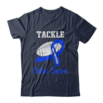 Football Survivor Tackle Blue Colon Cancer Awareness-T-Shirt & Hoodie-Classic T-Shirt-Navy