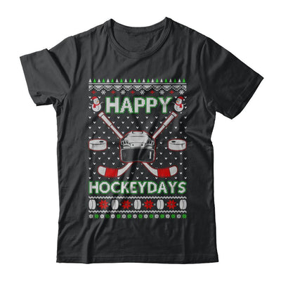 Happy Hockeydays Hockey Ugly Christmas Sweater-T-Shirt & Sweatshirt-Classic T-Shirt-Black