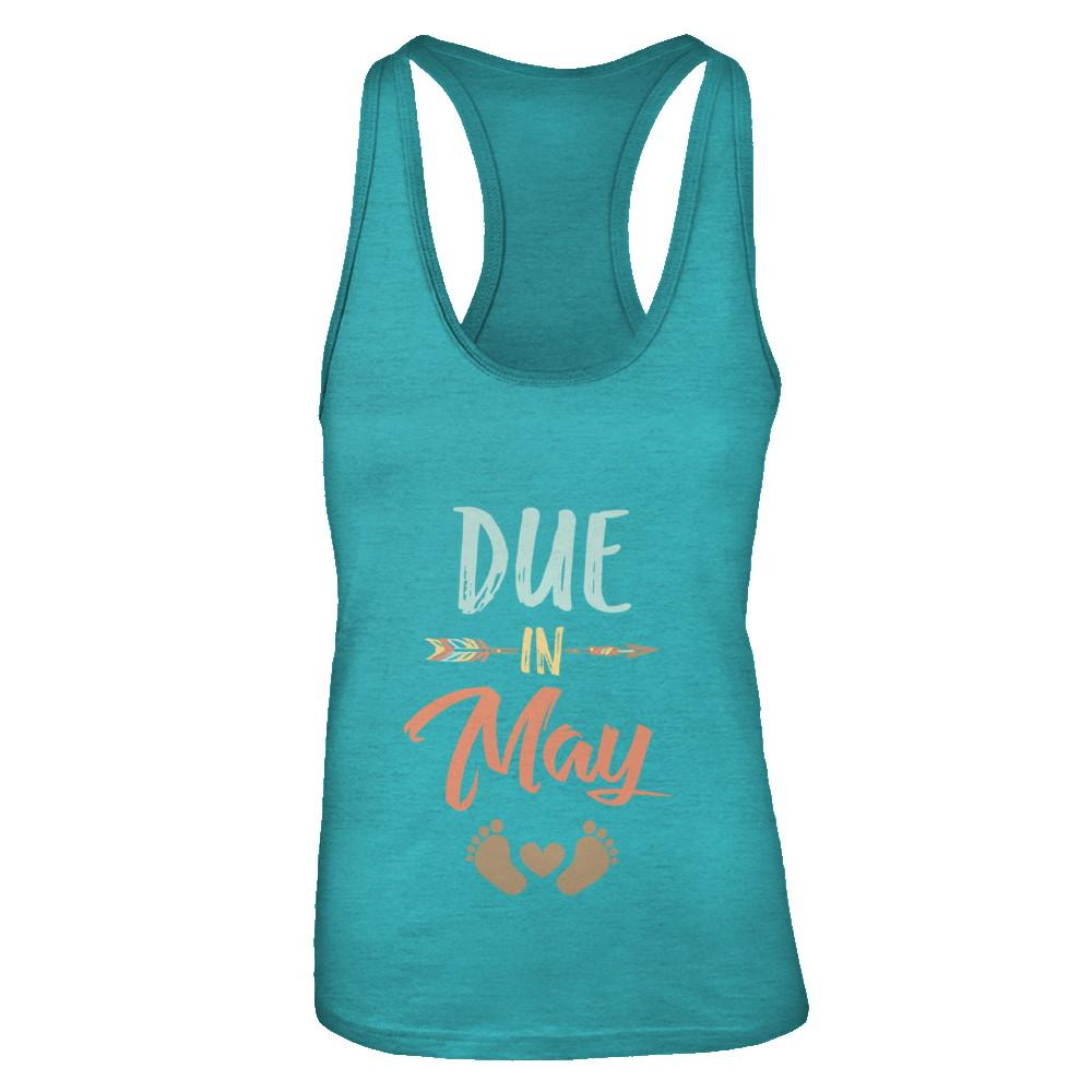Due Date May 2021 Announcement Mommy Bump Pregnancy-T-Shirt & Tank Top-Women's Ideal Racerback Tank-Tahiti Blue