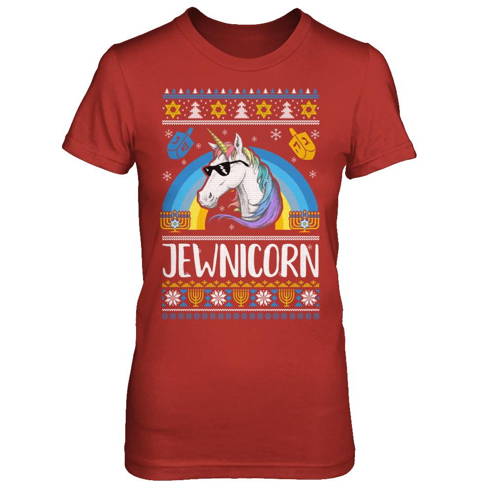 Jewnicorn Funny Jewish Unicorn Hanukkah Chanukah Sweater-T-Shirt & Sweatshirt-Women's T-Shirt-Red