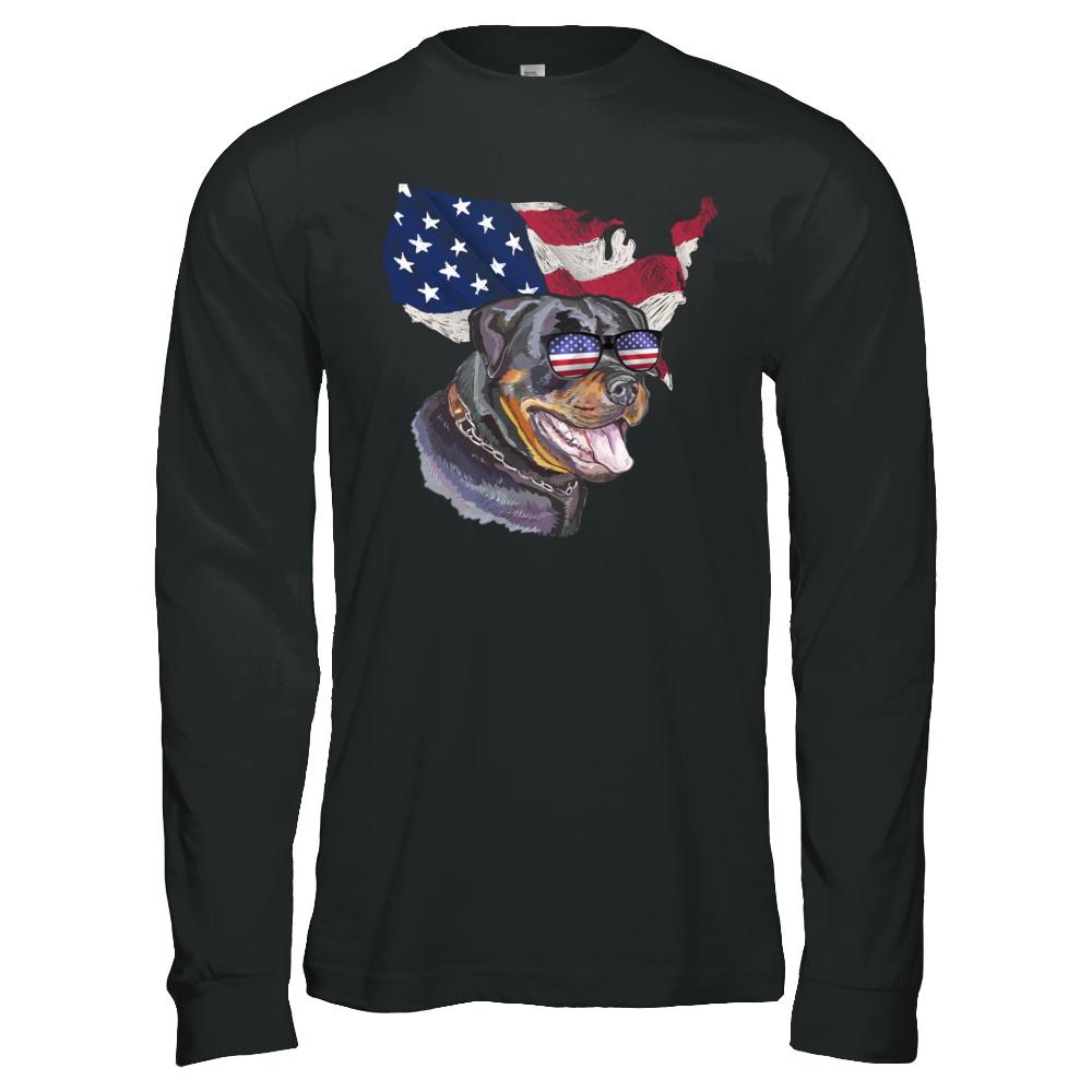 Funny Patriot Rottweiler Dog 4Th Of July American Flag-T-Shirt & Hoodie-Long Sleeve T-Shirt-Black