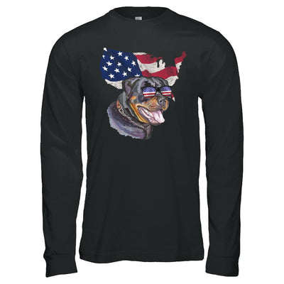 Funny Patriot Rottweiler Dog 4Th Of July American Flag-T-Shirt & Hoodie-Long Sleeve T-Shirt-Black