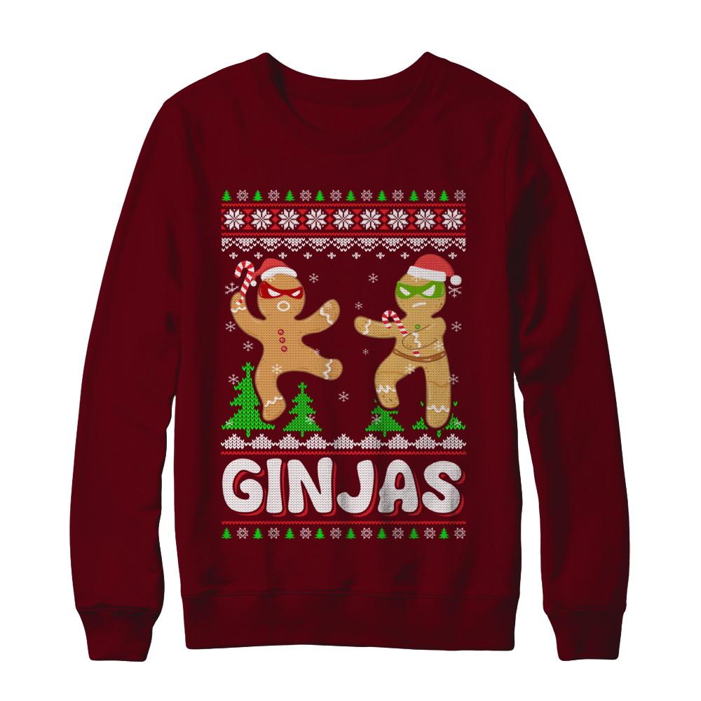 Ginjas Gingerbread Ninjas Funny Ugly Christmas Sweater-T-Shirt & Sweatshirt-Crewneck Sweatshirt-Maroon