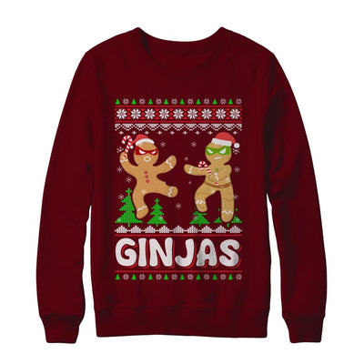 Ginjas Gingerbread Ninjas Funny Ugly Christmas Sweater-T-Shirt & Sweatshirt-Crewneck Sweatshirt-Maroon