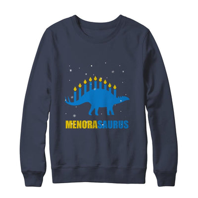 Funny Hanukkah Dinosaur Menorah Stegosaurus Menorasaurus-T-Shirt & Sweatshirt-Crewneck Sweatshirt-Navy