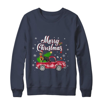 Rottweiler Retriever Rides Red Truck Christmas Pajama-T-Shirt & Sweatshirt-Crewneck Sweatshirt-Navy